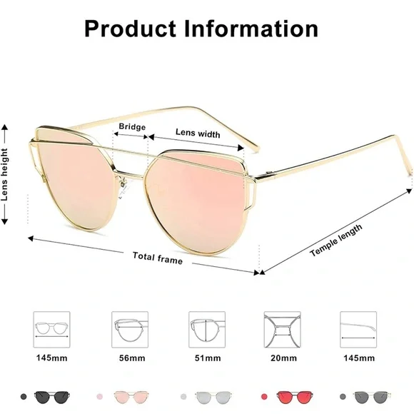 SOJOS Rose Gold Mirrored Cat Eye Sunglasses - Picture 5 of 9